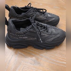 Steve Madden Possession Black And Rhinestone Platform Sneakers Size 8.5